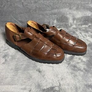 VTG Nunn Bush SZ 9.5 Wmns Brown Leather Fisherman Sandals Woven Huarache Shoes